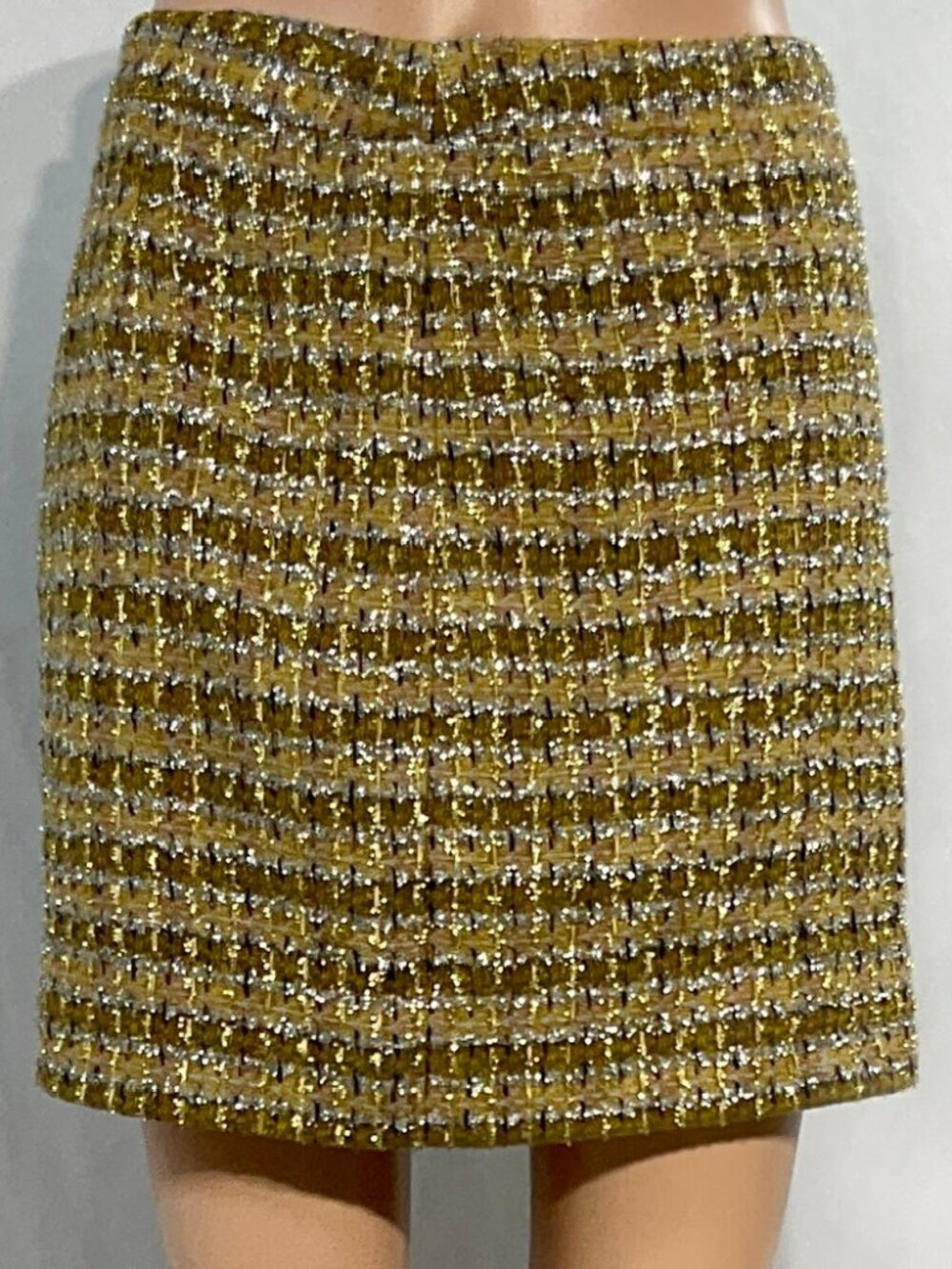 J Crew Sz 0 Gold Metallic Tweed Plaid Skirt Womens Silver